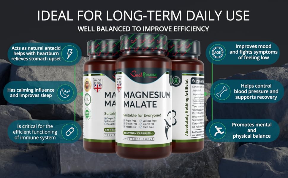 Natural Magnesium Malate 500mg Premium Grade Ideal Strength 100 Vegan