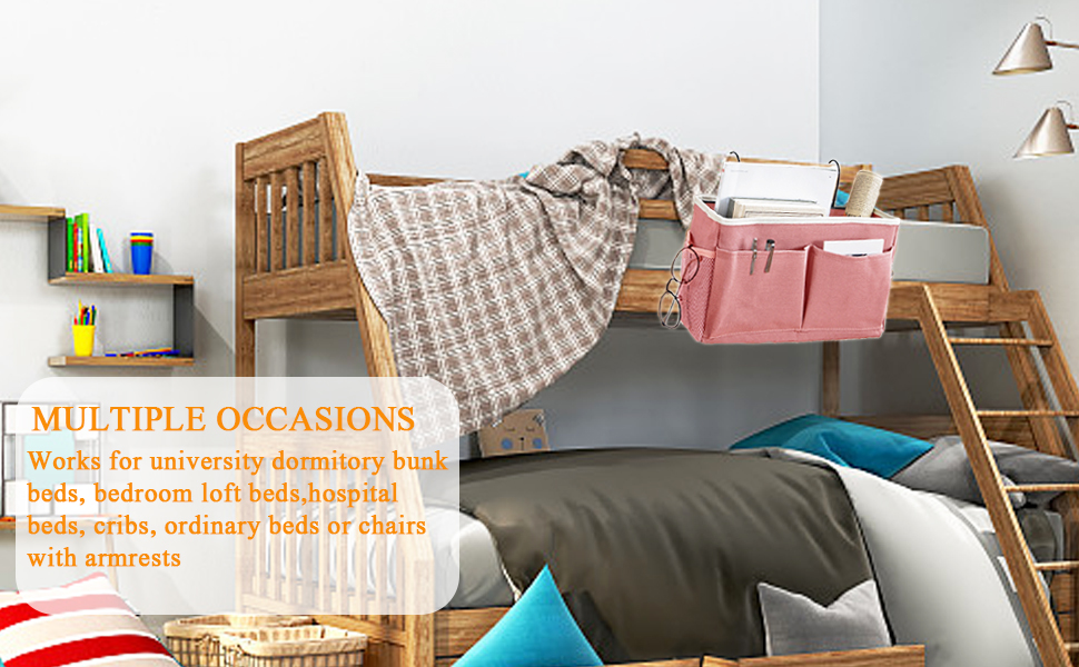 RDGDFONG Bedside Caddy, Bedside Basket with Hooks, Side Bed