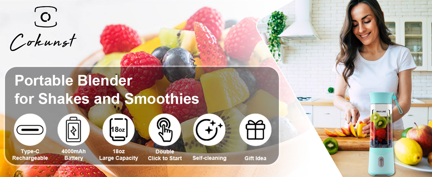 On-the-go blender for making healthy smoothies and shakes quickly, perfect for active and busy lifestyles