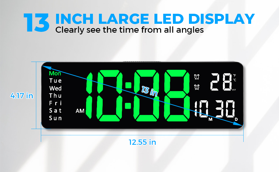 Sukeen Digital Wall Clock, 13" Digital Clock Wall Clock Alarm Clock