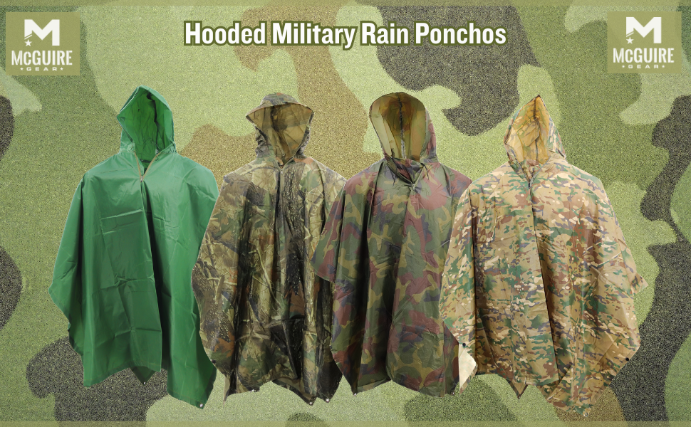 M MCGUIRE GEAR Hooded Military Rain Poncho, Outdoor