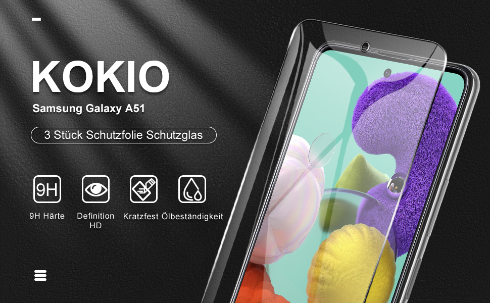 Kokio 3 Stück Schutzglas für Samsung Galaxy A51 Schutzfolie ...