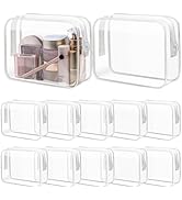 12 Pieces Clear Cosmetics Bags, Plastic Waterproof Toiletry Bags with Zipper, Travel Makeup Bag, ...