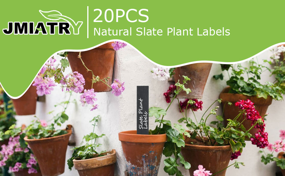JMIATRY 20 Pack Slate Plant Labels, Black Slate Garden Markers, Natural
