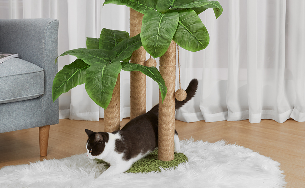 HOMYHANDS 80CM Cat Scratching Post, Medium Cat Scratcher Tree with 3 Scratching Poles Scratch Post for Large Cats with 2 Teasing Hanging Ball, Natural Sisal Rope (80CM) 27 cat scratcher post