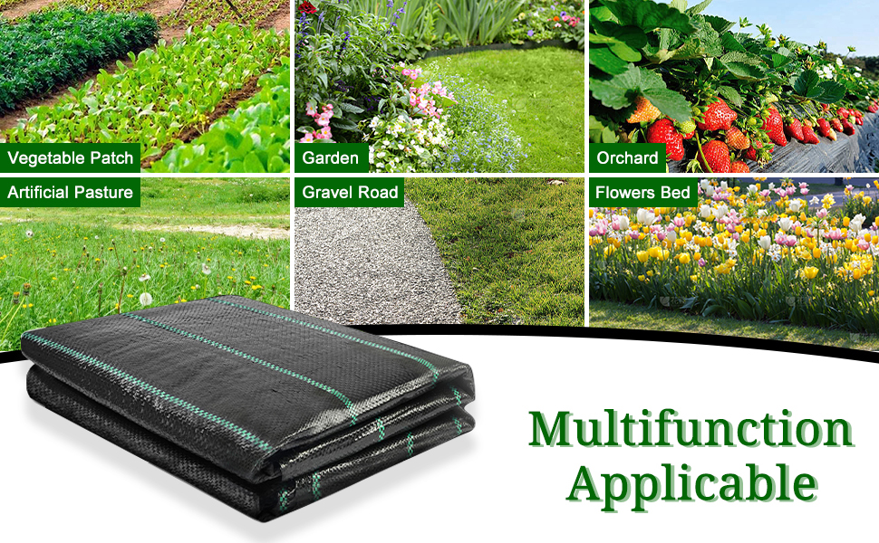 XHDA 2Mx5M Heavy Duty Weed Control Membrane with 6Pcs U Peg, Garden Weed Control Fabric Heavy
