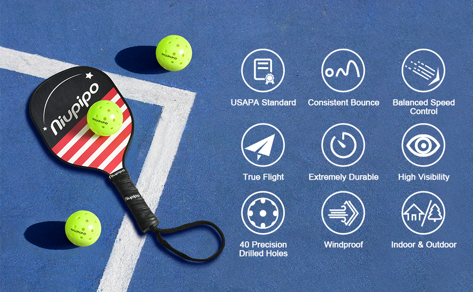 niupipo Pickleball Balls, Outdoor Pickleball Balls, USAPA Approved