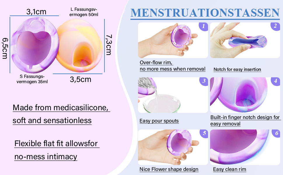 Menstrual Disc Menstruationsscheibe mit 2 Periodenscheiben der Größe M + L und Aufbewahrungstaschen