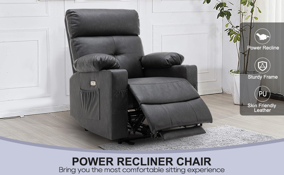 Consofa Power Recliner Chair with Extended Footrest, Faux