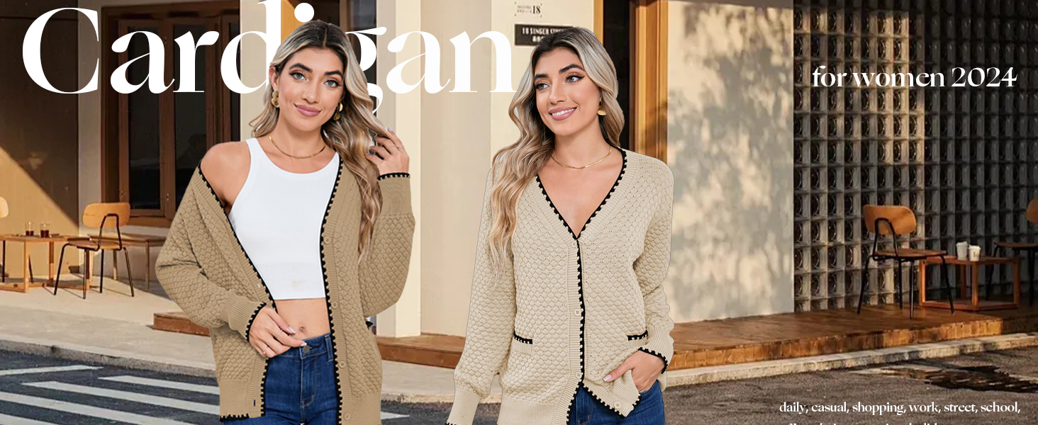 Pink Queen Women's Cropped Cardigan 2024 Long Sleeve VNeck Button Down