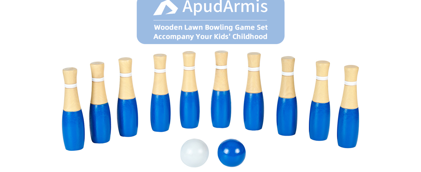 ApudArmis Wooden Lawn Bowling Set, Backyard Bowling Pins Outdoor