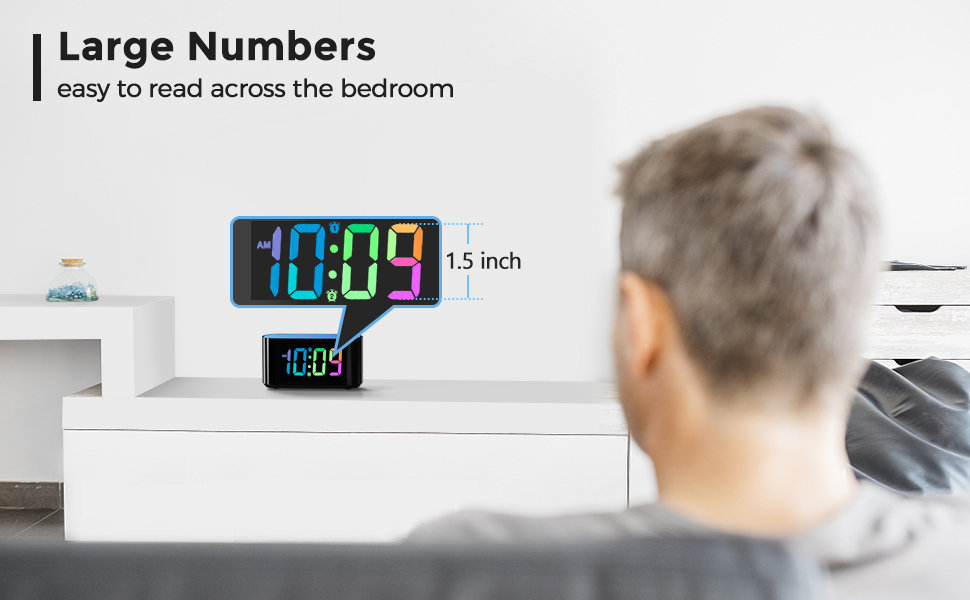 HOUSBAY Rainbow Digital Alarm Clock for Bedroom, Large Display with Dimmer, Large
