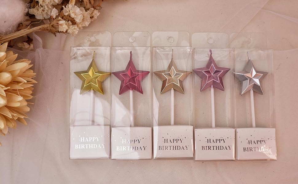 Saododku Birthday Candles, 5pcs Pink Birthday Candles for