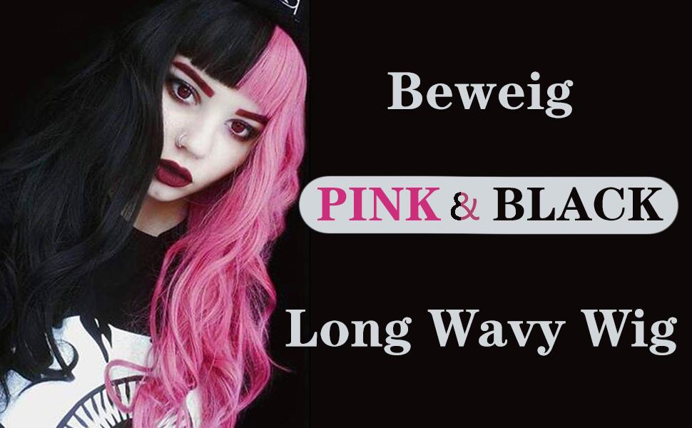 half pink half blackwigs