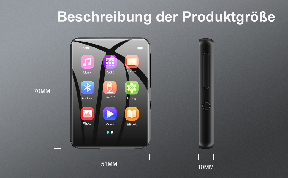 MP3 Player mit Bluetooth 5.0, 2.4" TFT Full Touch Screen MP3 und MP4