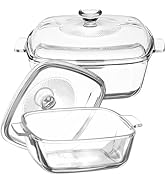 2 Set Glass Casserole Dish with Lid, Square Glass Baking Dishes for Oven Microwave, 0.8 Qt and 1 ...