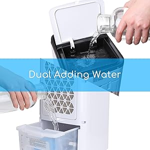 Aigostar Klimagerät Mobil Ohne Abluftschlauch, 60W Luftkühler Mit Wasserkühlung 3,5L Wassertank, 65° Oszillation, 1-12H Timer, Mit Fernbedienung & 2 Kühlakkus, 3Modi Verdunstungskühler Air Cooler 15 Wassertank