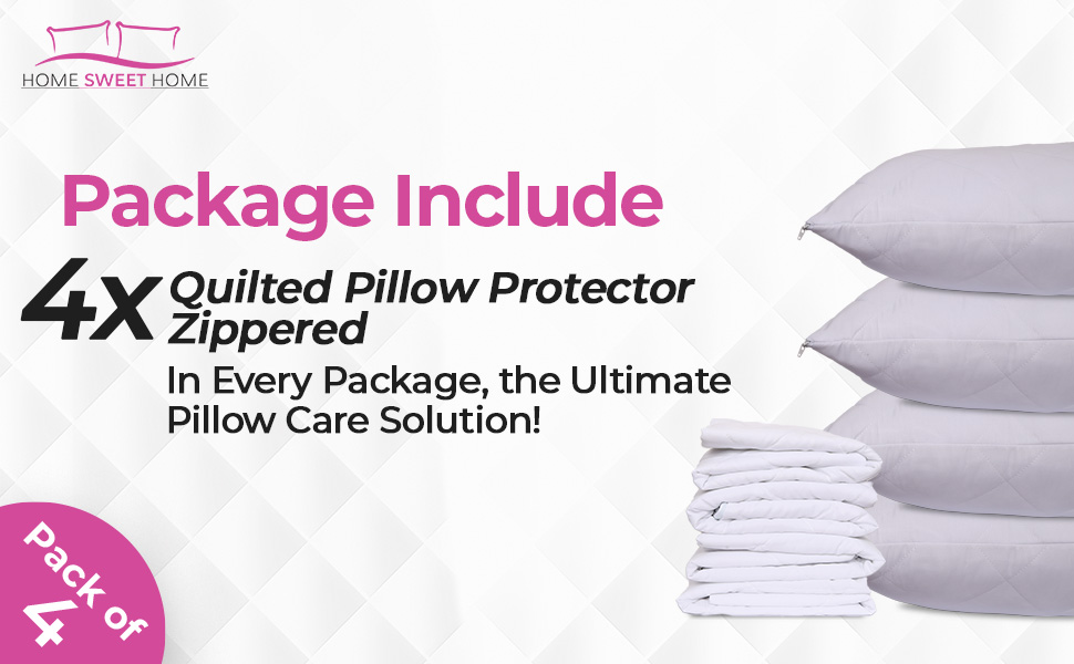 Home Sweet Home UK Zippered Pillow Protectors 4 Pack 100 Soft