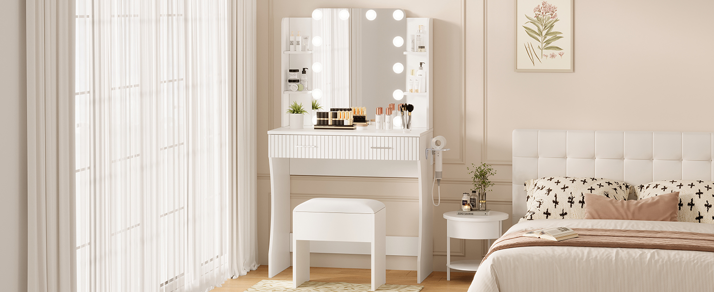Makeup Vanity Desk with Mirror Lights Vanity Table Modern Dressing Table Furniture Storage Bedroom
