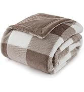 Bedsure Gentlesoft Brown Plaid Blanket for Christmas, Gingham Winter Bedding Sherpa Fleece Thick ...