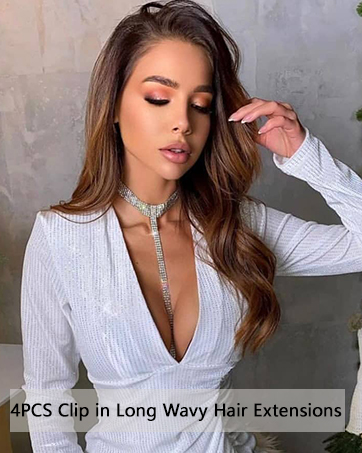 4PCS Clip in Long Wavy Hair Extensions