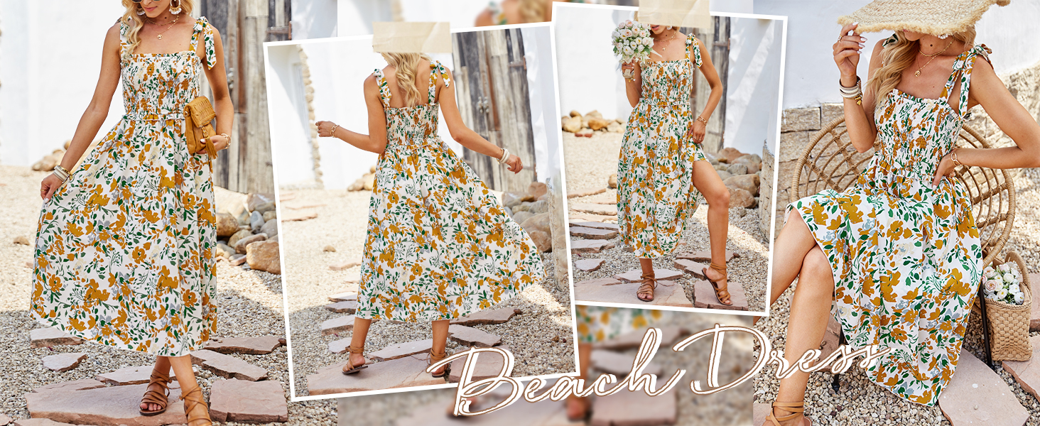 prettygarden women square neck sleeveless smocked bust ruffle midi sundress