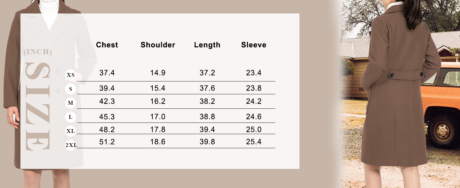 Women's Wool Trench Coat Double Breasted Pea Coat Nortched Laple Mid Long Wool Blend Overcoat