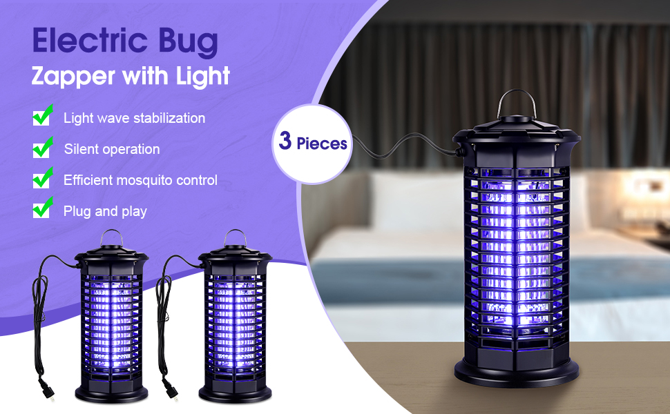 3 Pieces Bug Zapper Outdoor Indoor with Light Electric