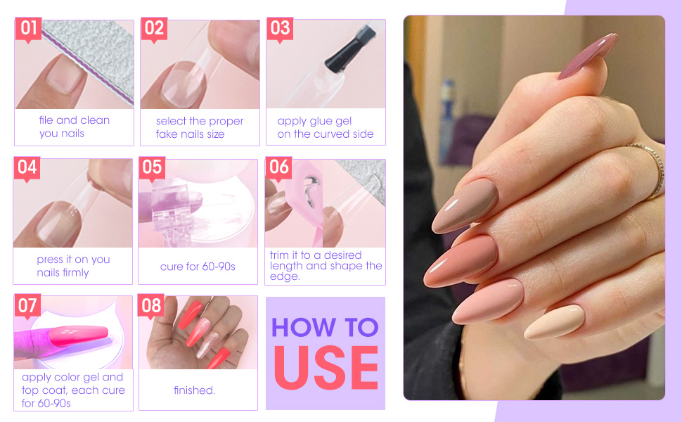 Gellen Nail Tips And Glue Gel Kit With 504Pcs Almond Fake