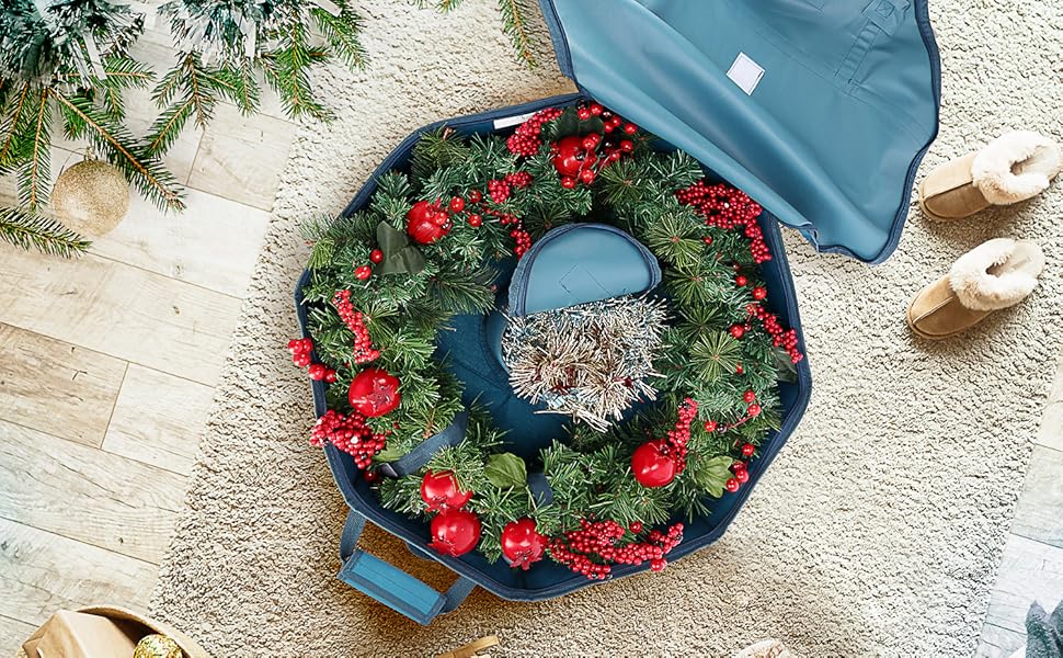 Hearth & Harbor Wreath Storage Container Hard Shell Christmas Wreath Storage Bag