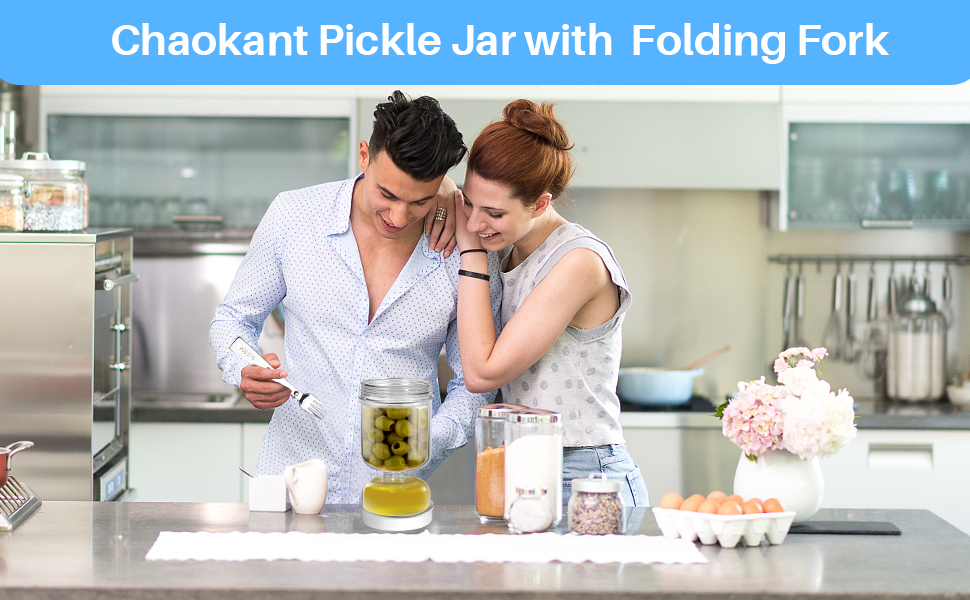 Chaokant Pickle Jar, Pickle Container with Strainer, Olive Hourglass