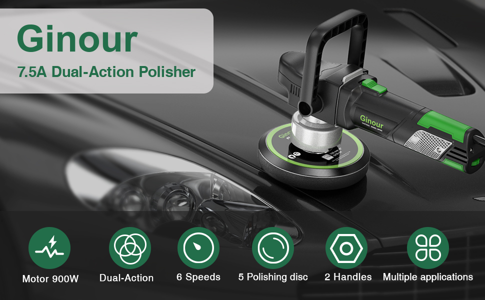 Ginour Polisher, 900W 6inch Variable Speed DualAction