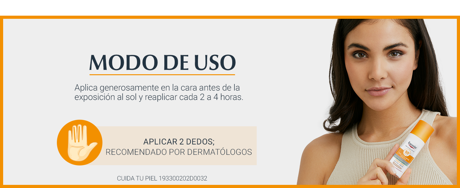 Aplicad dos dedos de producto en el rostros y reaplica de 2 a 4 horas