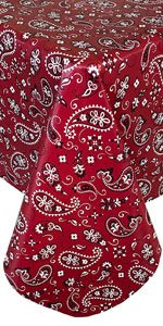 Red bandana paisley vinyl flannel backed tablecloth