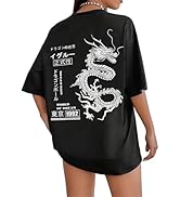 UOUA Women Oversized Graphic T-Shirt Casual Cotton Tees Printed Summer Tops
