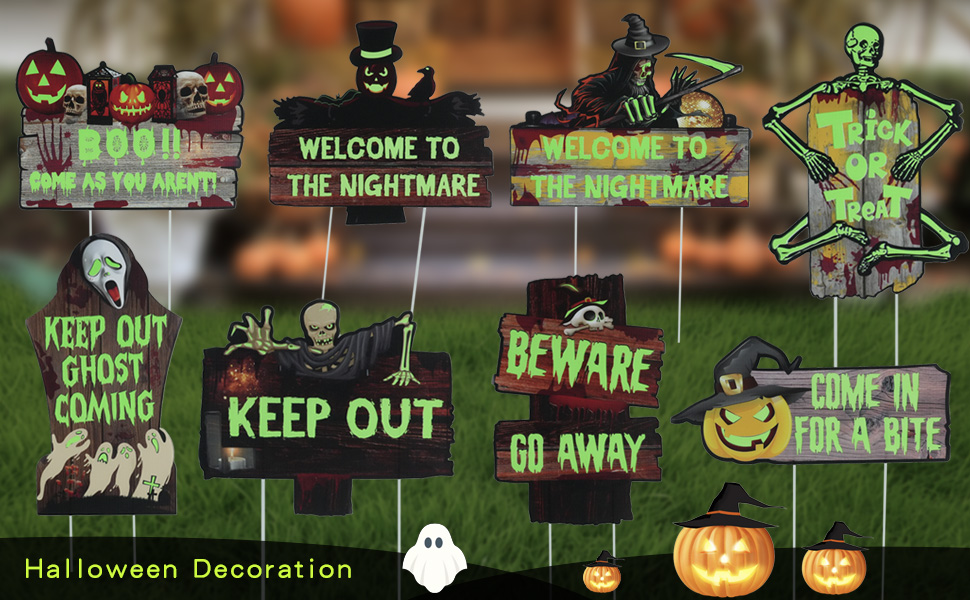8 PCs Halloween Decorations Outdoor Tombstone Yard Sign with Stakes Glow in the