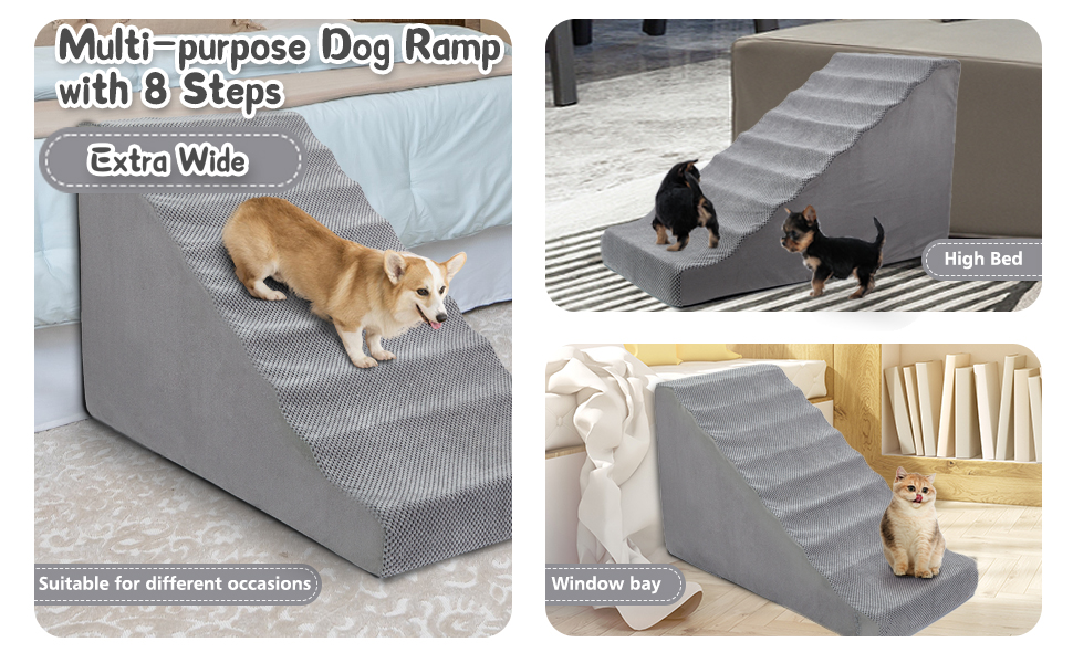 Dog Steps for Small Dogs for High Bed, 8 Tiers Extra Wide