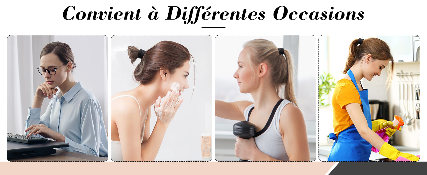 Le texte se lit comme suit : « Convient à différentes occasions ». Série d'images de style de vie illustrant diverses situations occasionnelles et professionnelles.