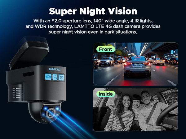4G LTE Cellular Dash Cam Front Inside