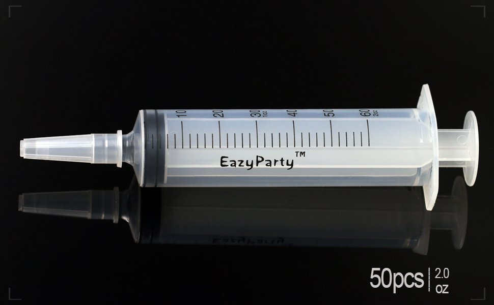 Eazy Party,50 Pack Reusable 2oz Party Syringe Shooters, Jello Shot Syringes with 5 Extra Caps