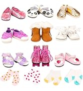 Barwa 7 Pcs American Doll Accessories 5 Pairs of Shoes with 2 Pairs of Socks Compatible with Amer...