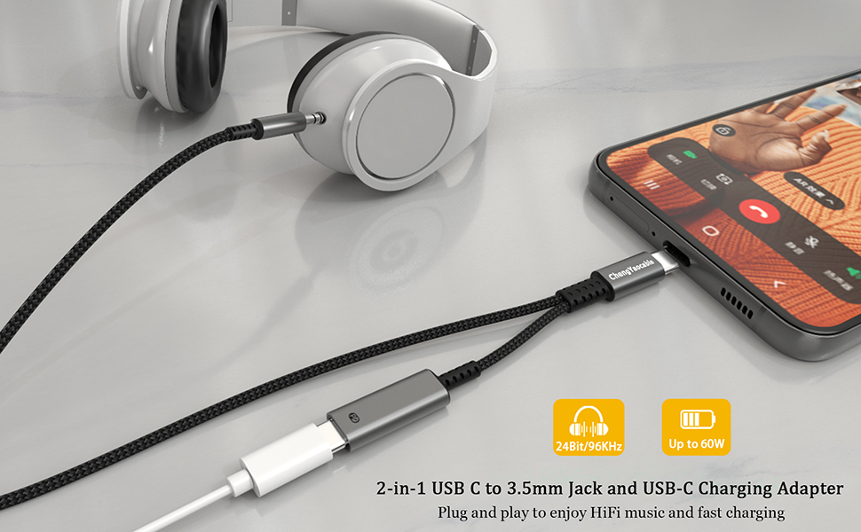 USB C to 3.5mm Aux Cord for Car with Charging 4FT,2in1 USBC to Headphone Audio