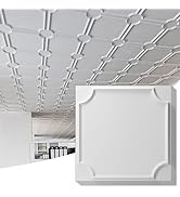 Art3d 2x2 Ft Drop Down PVC Ceiling Tiles, 3D Textured Glue up Ceiling Panel for Office Living Roo...