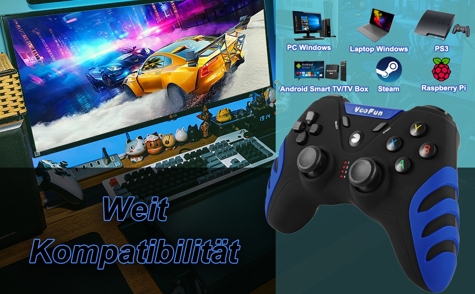 VooFun PC Controller, Wireless PS3 Controller PC Gamepad mit Dual