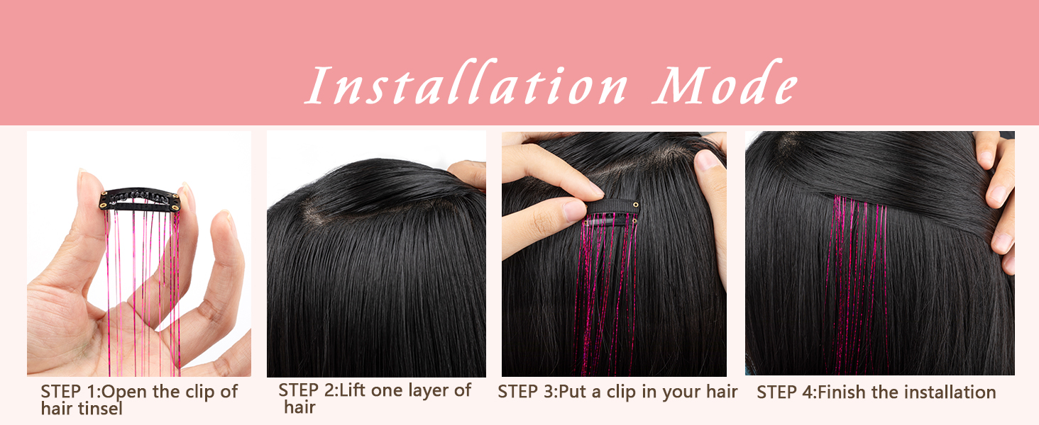 Hair Tinsel, 19 Inch Clip in Tinsel Hair Extensions Packs