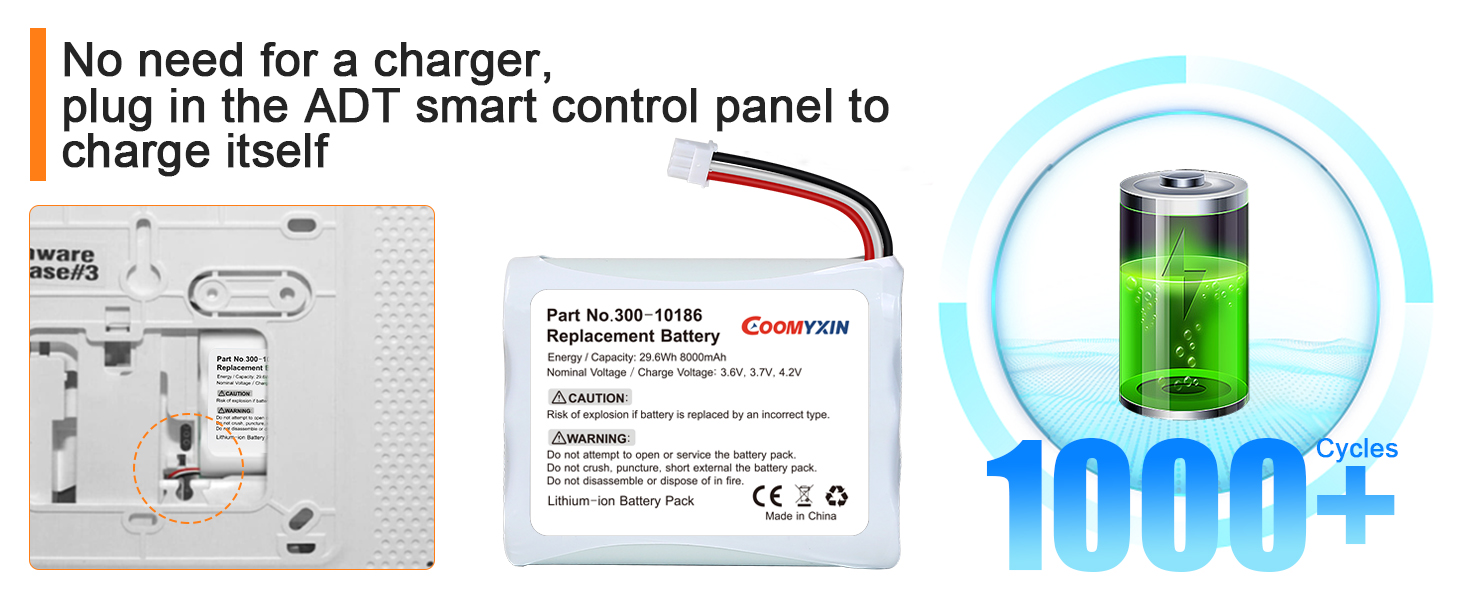 COOMYXIN ADT Battery Replacement 8000mAh Reusable Lithium