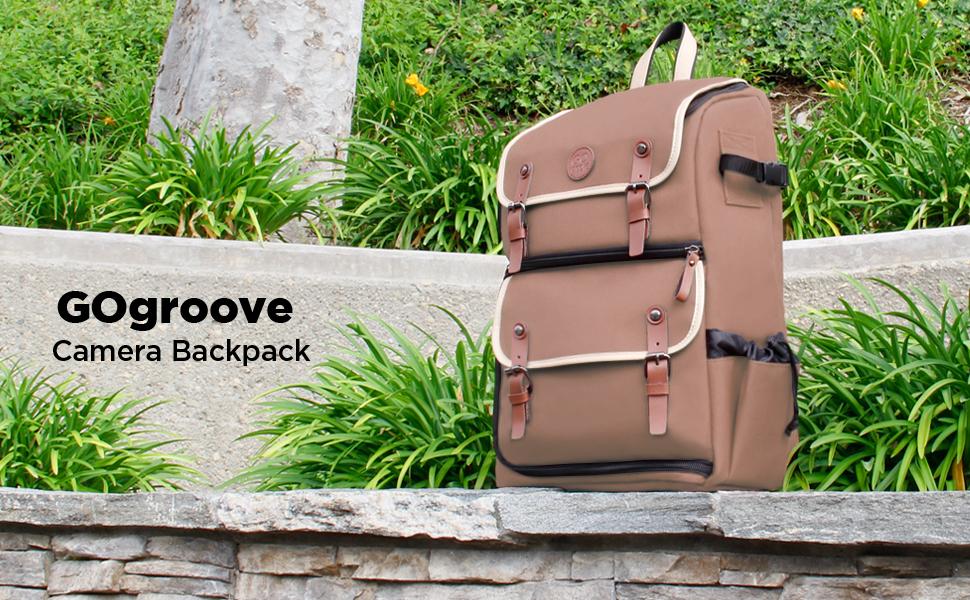 GOgroove FullSize Camera Backpacks for Photographers (Tan) DSLR