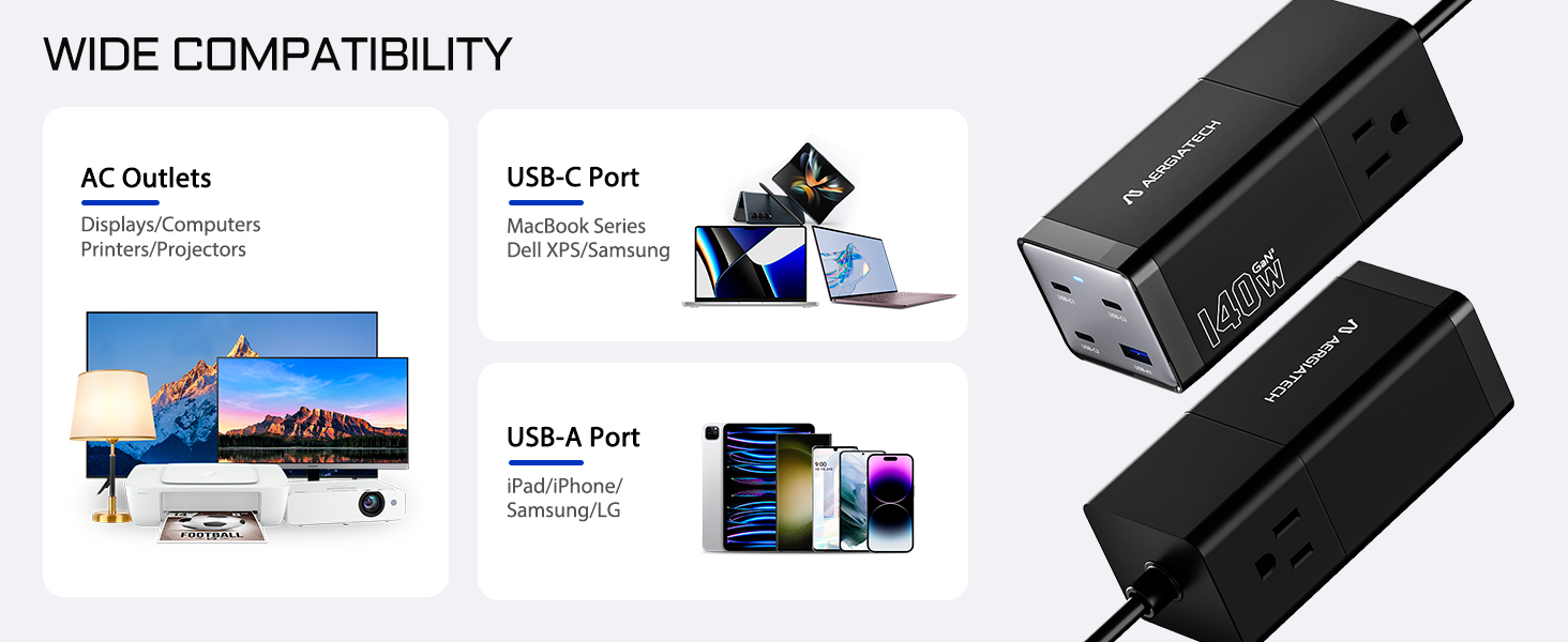 Amazon.com: Aergiatech USB C Power Strip 140W, USB C Charging Station ...