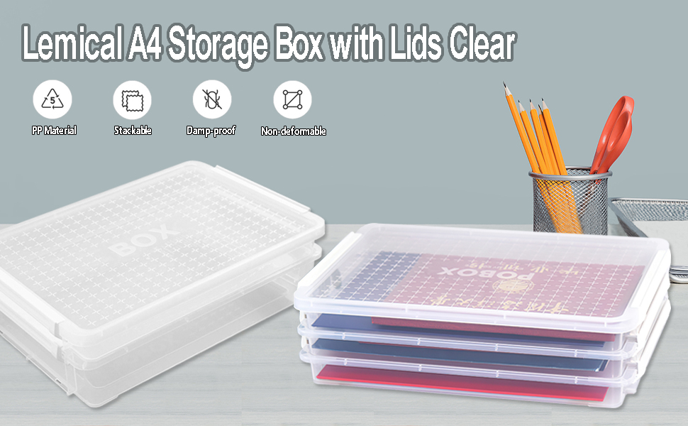 Lemical A4 Storage Box with Lid Clear Storage Bin Paper Storage