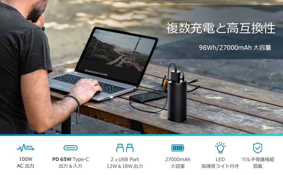 【新品未使用】ポータブル電源 27000mAh 大容量 コンパクト Type-C Amazon.co.jp: ポータブル電源 27000mAh 大容量 AC出力対応 PD
